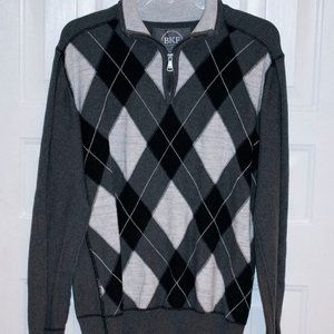 BKE Mens Gray Black Argyle 1/4 Zip Sweater